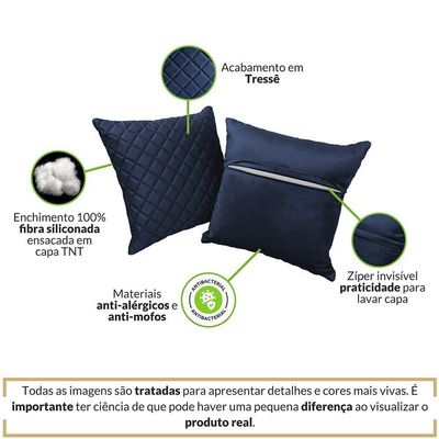 Almofada Tressê 50x50cm Veludo Azul - Nexta Casa