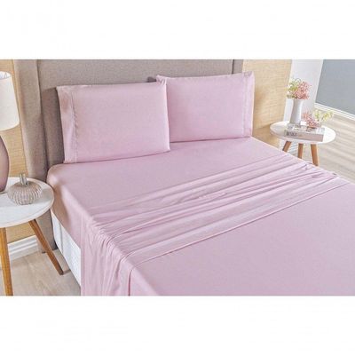 Jogo De Cama Top Line Casal Queen 4 Peças 180 Fios 100% Poliéster - Rosê