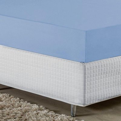 Lençol Com Elástico Queen Nobre 1 Peça 30cm De Altura Malha 100% Algodão - Azul-bebê