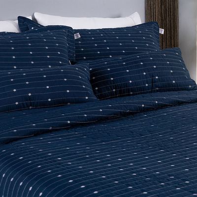 Kit Cobre Leito Queen + Almofada 5 Peças Bordado Urbany Hipercal 400 Fios 100% Poliéster - Azul Marinho