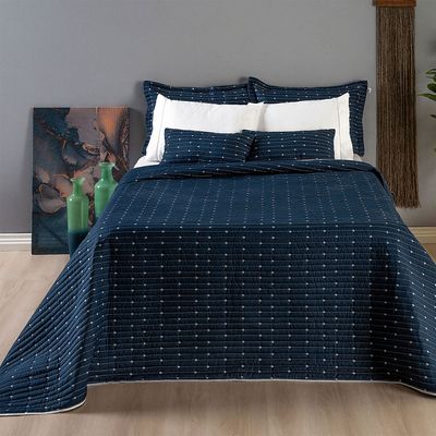 Kit Cobre Leito Queen + Almofada 5 Peças Bordado Urbany Hipercal 400 Fios 100% Poliéster - Azul Marinho