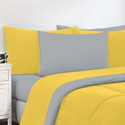 Kit Edredom Malha 100% Algodão Gran Moratta 3 Peças King - Amarelo/Cinza