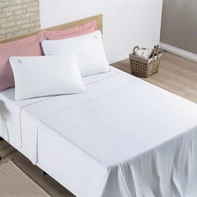 Jogo de Cama Lençol Joana Casal Queen Tecido Algodão 200 Fios 04 Peças - Branco