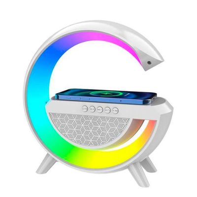 Luminária Rgb G-Speaker Carregador Indução Relógio Caixa Som