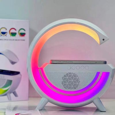 Luminária Rgb G-Speaker Carregador Indução Relógio Caixa Som