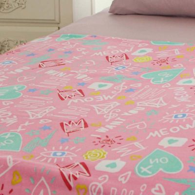 Manta Portallar Flanela Estampada Meow 1,50m X 2,20m Rosa
