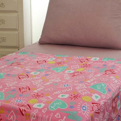 Manta Portallar Flanela Estampada Meow 1,50m X 2,20m Rosa