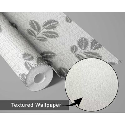 Papel de Parede Autoadesivo Estampa Folhas Cinza Adesivo Removível Para Paredes Parede de Entrada Decoração de Escritório Solução - S4Sassy 63,5 cm (L) × 152,4 cm (C) / Cinza - Vinil Texturizado