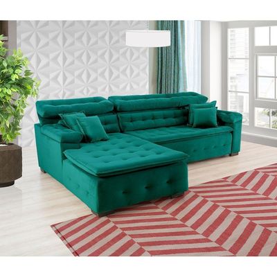 Sofá Retrátil E Reclinável Com Chaise Orlando 2.20x2.10m- Sofisticato-verde