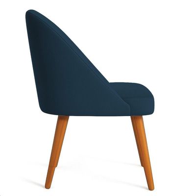 Kit 02 Cadeiras Poltrona De Jantar Luna Suede Pés Palito Castanho - Pallazio Cor Azul Marinho