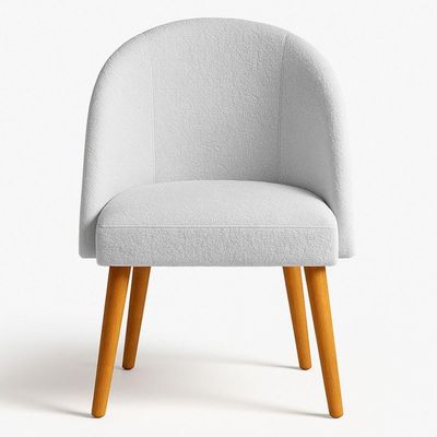 Kit 02 Cadeiras Poltrona De Jantar Estofada Luna Boucle Cinza Pés Palito Castanho - Pallazio