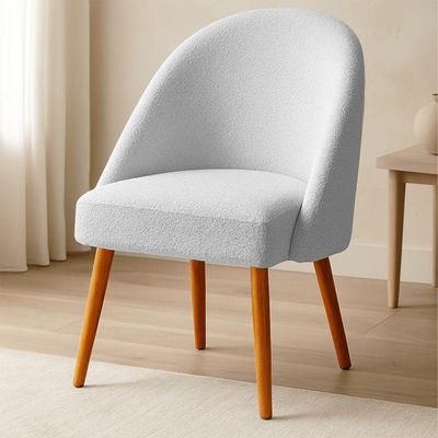 Kit 02 Cadeiras Poltrona De Jantar Estofada Luna Boucle Cinza Pés Palito Castanho - Pallazio