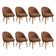 Kit 08 Cadeiras Poltrona De Jantar Estofada Luna Boucle Terracota Pés Palito Castanho - Pallazio