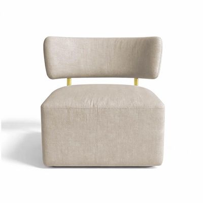 Poltrona Decorativa Orgânica Maya Linho Ferro Dourado - Pallazio Cor Bege