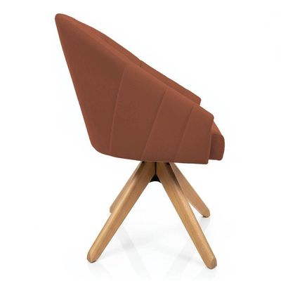 Kit 4 Poltronas Giratórias Alana Veludo Terracota Base De Madeira - Pallazio