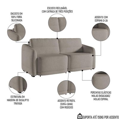 Sofá Cama Casal Para Sala 176cm Polska K04 Bouclê Bege Escuro - Mpozenato