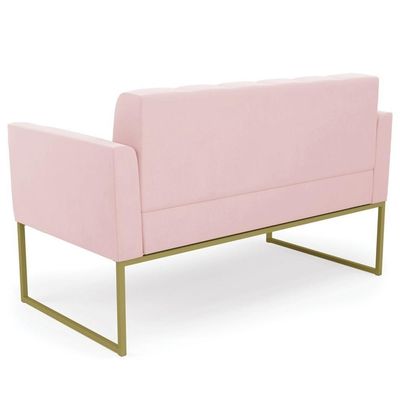 Sofá Namoradeira Base Industrial Dourado Ana Suede Rosa Bebê - Ibiza