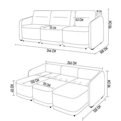 Sofá Cama Casal Para Sala 246cm Polska Z08 Veludo Cinza - Mpozenato