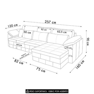 Sofá Retrátil 3 Lugares Para Sala 257cm Dijon Couro Caramelo S07 - Mpozenato