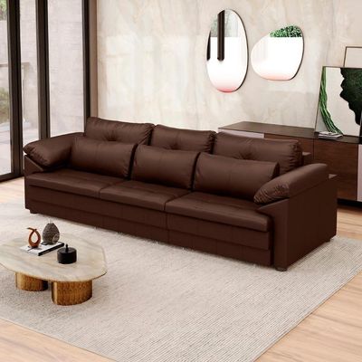 Sofá Retrátil 3 Lugares Para Sala 257cm Dijon Couro Caramelo S07 - Mpozenato