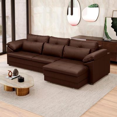 Sofá Retrátil 3 Lugares Para Sala 257cm Dijon Couro Caramelo S07 - Mpozenato