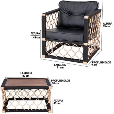 1 Chaise 6 Almofadas + 2 Poltronas + Mesa Madeira Alumínio
