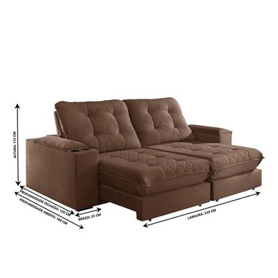 Sofá Retrátil Botucatu 2,30m 04 Lugares Molas Ensacadas Txr Cobre