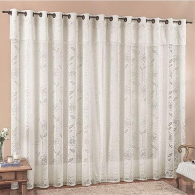 Cortina 3,00x2,50 Sala Quarto Luna Rendada Para Varão - Palha - 100% Poliéster