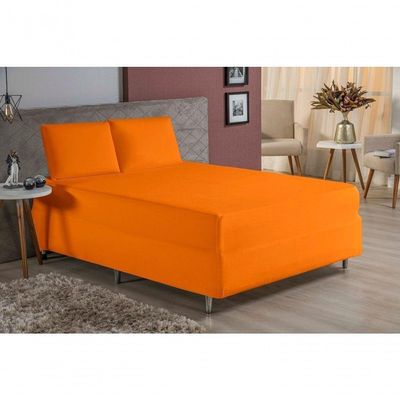 Jogo De Cama Casal Nobre 3 Peças Luva De Box 55cm De Altura Malha 100% Algodão - Laranja