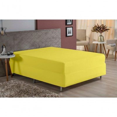 Lençol Com Elástico Queen Nobre 1 Peça Luva De Box 55cm De Altura Malha 100% Algodão - Amarelo