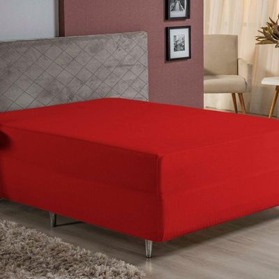 Lençol Com Elástico King Nobre 1 Peça Luva De Box 55cm De Altura Malha 100% Algodão - Vermelho