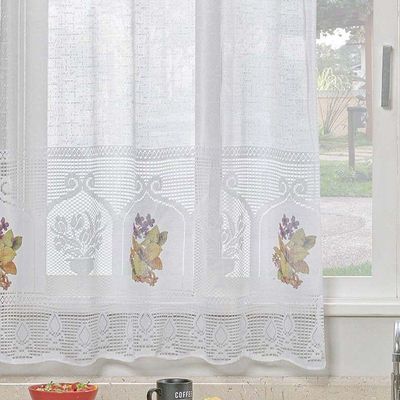Cortina De Janela Flores Em Renda Com Bandô E Transfer 1,20m X 2,50m 100% Poliéster - Flores