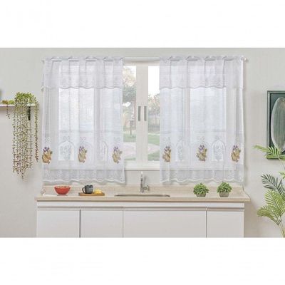 Cortina De Janela Flores Em Renda Com Bandô E Transfer 1,20m X 2,50m 100% Poliéster - Flores
