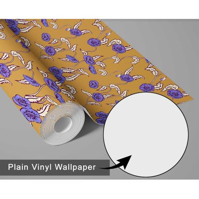 Papel de Parede Floral Estilo Asiático Autoadesivo, Revestimento Decorativo Fácil DIY para Quarto, Sala e Espaços - Amarelo - S4Sassy 63,5 cm (L) × 304,8 cm (C) / Amarelo - Vinil Liso