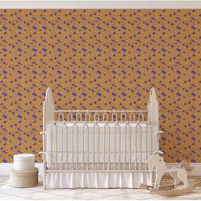 Papel de Parede Floral Estilo Asiático Autoadesivo, Revestimento Decorativo Fácil DIY para Quarto, Sala e Espaços - Amarelo - S4Sassy 63,5 cm (L) × 304,8 cm (C) / Amarelo - Vinil Liso