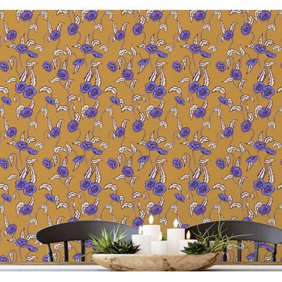 Papel de Parede Floral Estilo Asiático Autoadesivo, Revestimento Decorativo Fácil DIY para Quarto, Sala e Espaços - Amarelo - S4Sassy 63,5 cm (L) × 304,8 cm (C) / Amarelo - Vinil Liso