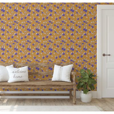 Papel de Parede Floral Estilo Asiático Autoadesivo, Revestimento Decorativo Fácil DIY para Quarto, Sala e Espaços - Amarelo - S4Sassy 63,5 cm (L) × 304,8 cm (C) / Amarelo - Vinil Liso