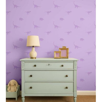 Papel de Parede Estampa de Dinossauro Roxo, Vinil Autoadesivo Liso, Revestimento Fácil DIY para Quarto Infantil e Brinquedoteca - S4Sassy 63,5 cm (L) × 304,8 cm (C) / Roxo - Vinil Liso
