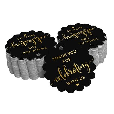 Etiquetas de Papel Metalizado Obrigado por Celebrar Conosco para Chá de Noiva/Chá de Bebê/Aposentadoria/Casamento/Aniversário - Inkdotpot 50 Etiquetas Metalizadas / Preto - Ouro Rosé
