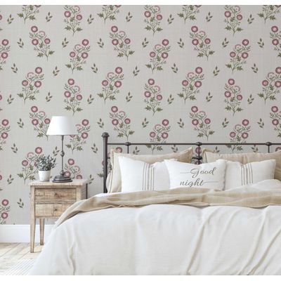 Papel de Parede Botânico Estilo Asiático Vinílico Autoadesivo, Revestimento Decorativo Fácil de Aplicar para Quarto e Sala, Rosa - S4Sassy 63,5 cm (L) × 304,8 cm (C) / Rosa - Vinil Texturizado