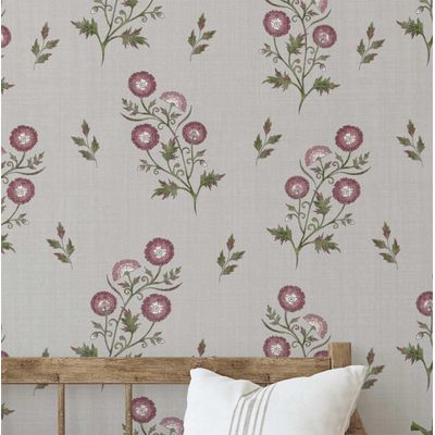 Papel de Parede Botânico Estilo Asiático Vinílico Autoadesivo, Revestimento Decorativo Fácil de Aplicar para Quarto e Sala, Rosa - S4Sassy 63,5 cm (L) × 304,8 cm (C) / Rosa - Vinil Texturizado