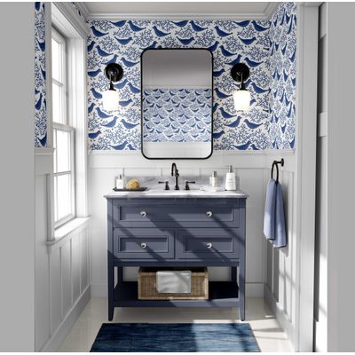 Papel de Parede Vinílico Autoadesivo À Prova d'Água, Estampa Chic de Pássaros e Coral - Azul, para Quartos, Locação e Armários - S4Sassy 63,5 cm (L) × 609,6 cm (C) / Azul - Vinil Liso
