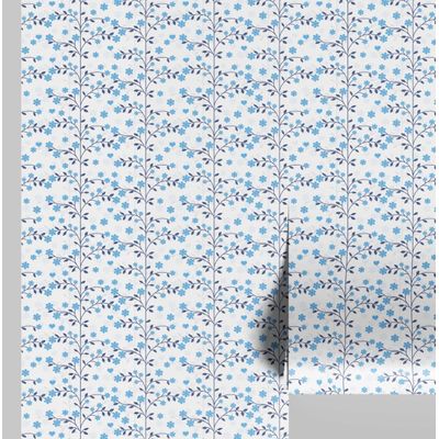 Papel de Parede Vinílico Autoadesivo Mini Trepadeira Floral Azul - Decoração DIY Fácil para Quarto, Sala e Armários - S4Sassy 63,5 cm (L) × 304,8 cm (C) / Azul - Vinil Texturizado