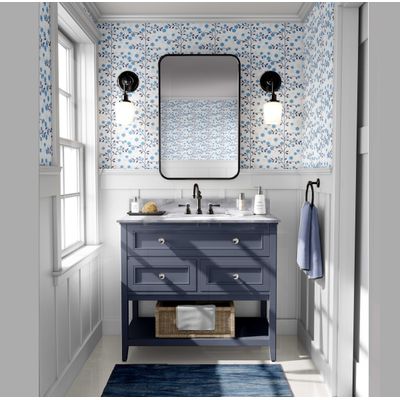 Papel de Parede Vinílico Autoadesivo Mini Trepadeira Floral Azul - Decoração DIY Fácil para Quarto, Sala e Armários - S4Sassy 63,5 cm (L) × 304,8 cm (C) / Azul - Vinil Texturizado