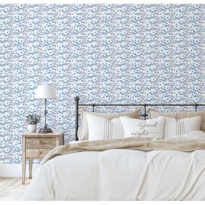 Papel de Parede Vinílico Autoadesivo Mini Trepadeira Floral Azul - Decoração DIY Fácil para Quarto, Sala e Armários - S4Sassy 63,5 cm (L) × 304,8 cm (C) / Azul - Vinil Texturizado