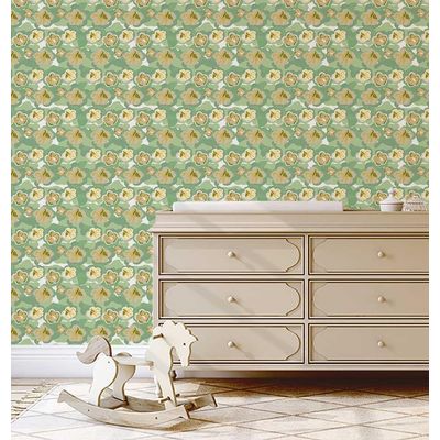 Decoração de Parede Verde Contemporânea Removível, Rolo Vinílico Autoadesivo Impermeável Contact Floral para Armários e Cômoda - S4sassy 63,5 cm (L) × 152,4 cm (C) / Verde - Vinil Liso