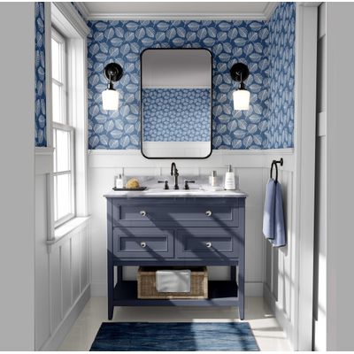 Papel de Parede Vinílico Autoadesivo com Estampa de Folhas Pequenas, Azul, Impermeável, Removível, para Quartos e Salas - S4Sassy 63,5 cm (L) × 609,6 cm (C) / Azul - Vinil Texturizado