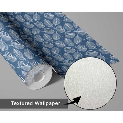 Papel de Parede Vinílico Autoadesivo com Estampa de Folhas Pequenas, Azul, Impermeável, Removível, para Quartos e Salas - S4Sassy 63,5 cm (L) × 609,6 cm (C) / Azul - Vinil Texturizado
