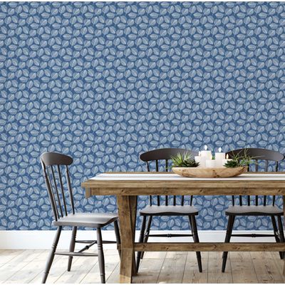Papel de Parede Vinílico Autoadesivo com Estampa de Folhas Pequenas, Azul, Impermeável, Removível, para Quartos e Salas - S4Sassy 63,5 cm (L) × 609,6 cm (C) / Azul - Vinil Texturizado