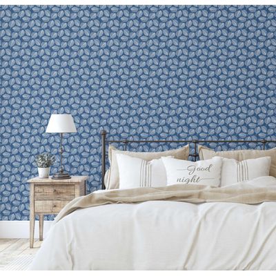 Papel de Parede Vinílico Autoadesivo com Estampa de Folhas Pequenas, Azul, Impermeável, Removível, para Quartos e Salas - S4Sassy 63,5 cm (L) × 609,6 cm (C) / Azul - Vinil Texturizado